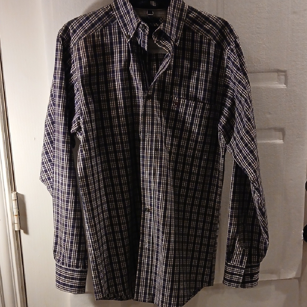Ariat Men's Navy and White Plaid Shirt